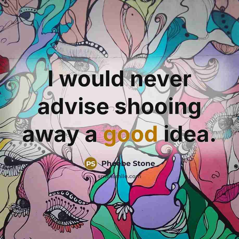 “I would never advise shooing away a good idea.” quote by Phoebe Stone