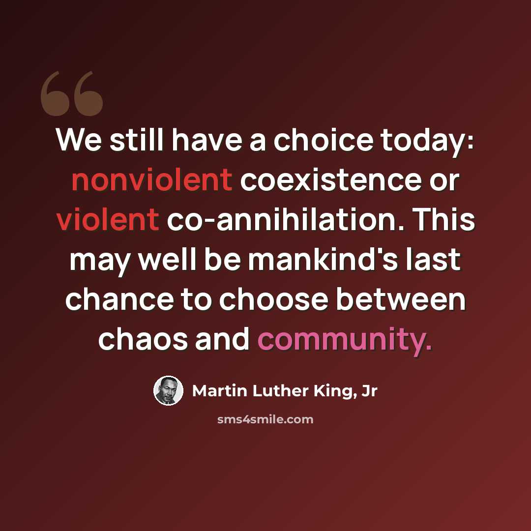 “We still have a choice today: nonviolent coexistence or violent co-annihilation. This may well be mankind's last chance to choose between chaos and community.” quote by Martin Luther King, Jr