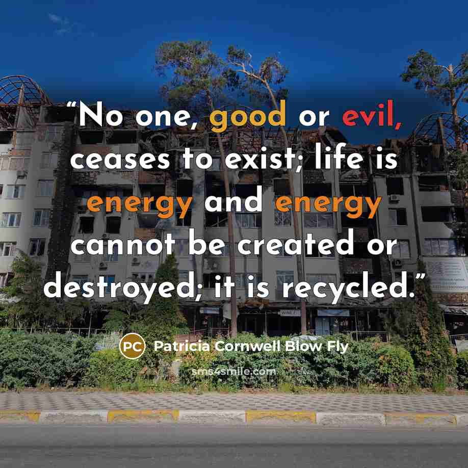 “No one, good or evil, ceases to exist; life is energy and energy cannot be created or destroyed; it is recycled.” quote by Patricia Cornwell Blow Fly