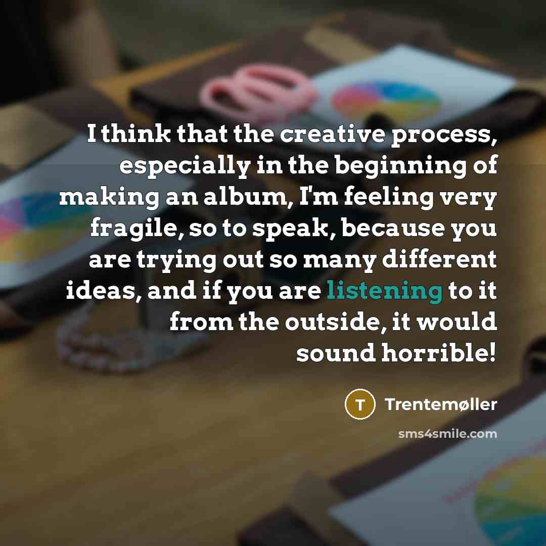 “I think that the creative process, especially in the beginning of making an album, I'm feeling very fragile, so to speak, because you are trying out so many different ideas, and if you are listening to it from the outside, it would sound horrible!” quote by Trentemøller