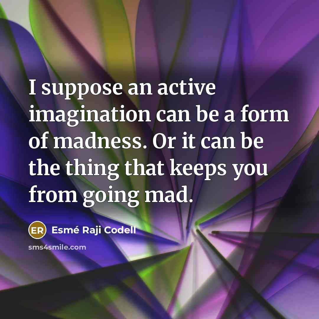 “I suppose an active imagination can be a form of madness. Or it can be the thing that keeps you from going mad.” quote by Esme Raji Codell