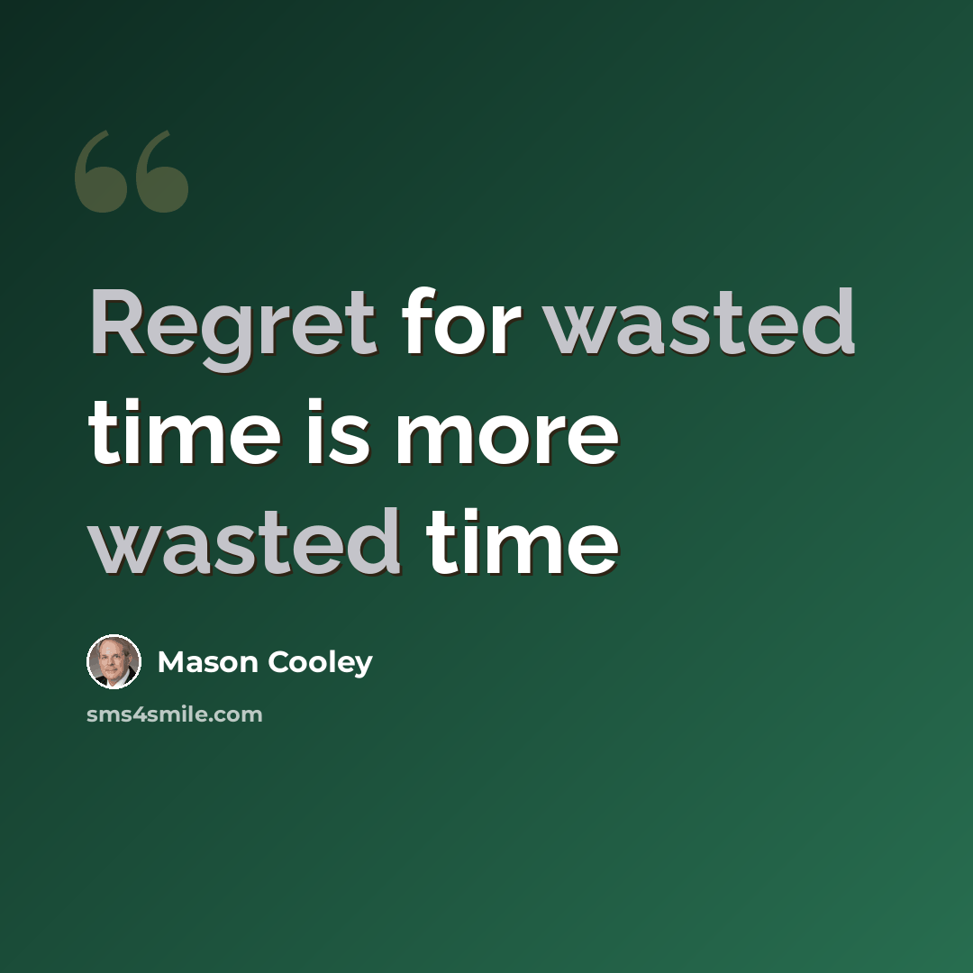 “Regret for wasted time is more wasted time” quote by Mason Cooley