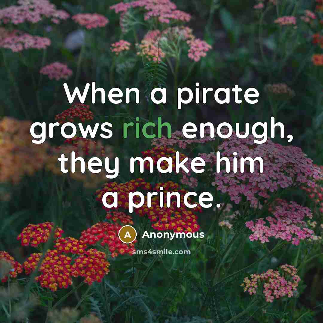 “When a pirate grows rich enough, they make him a prince.” quote by Anonymous