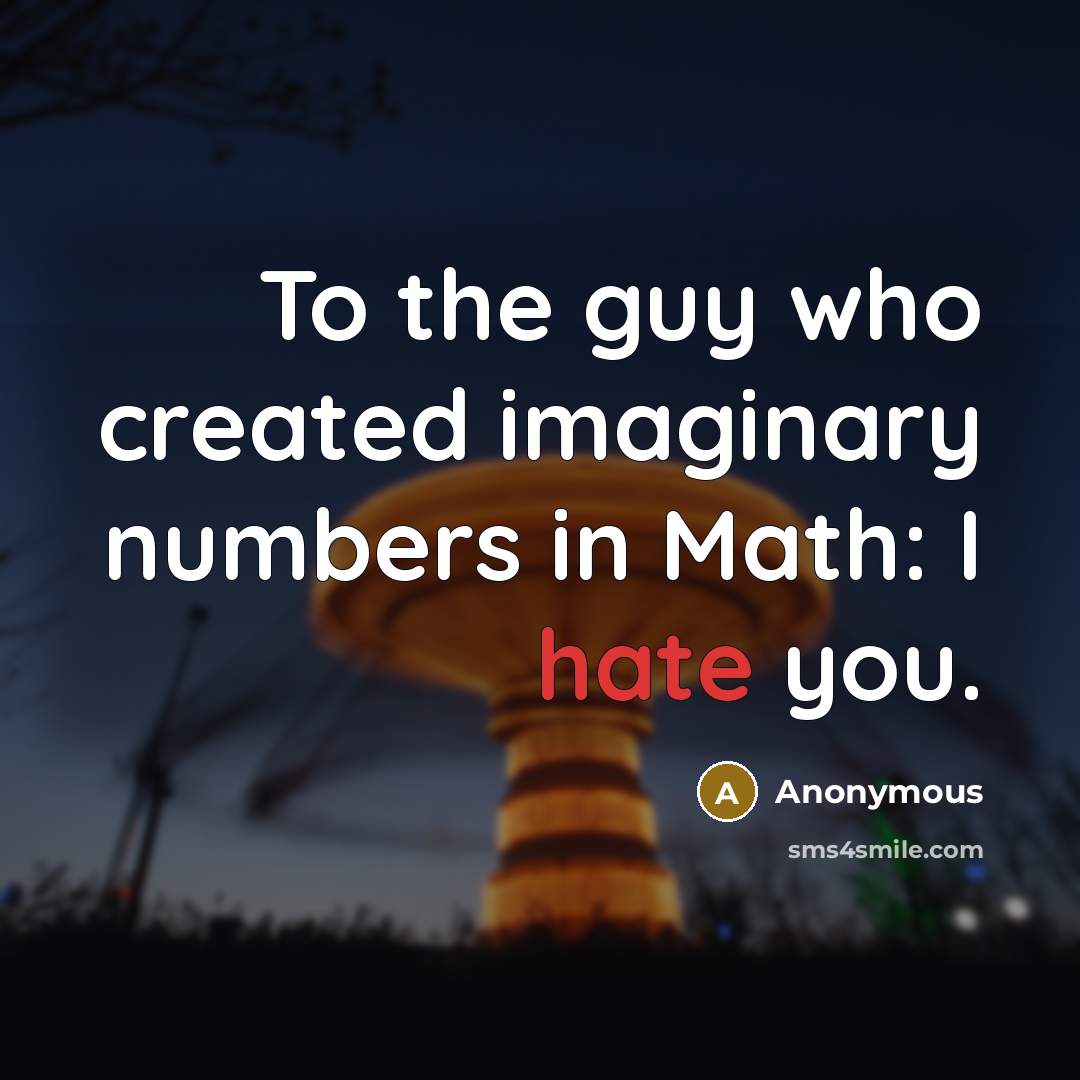“To the guy who created imaginary numbers in Math: I hate you.” quote by Anonymous