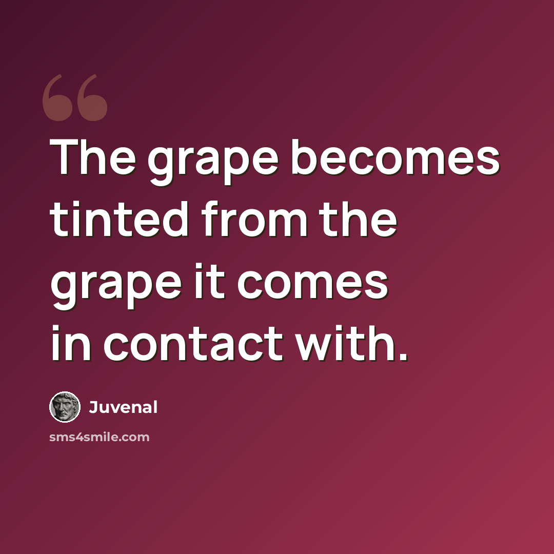 “The grape becomes tinted from the grape it comes in contact with.” quote by Juvenal