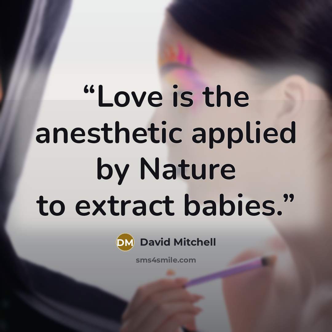 “Love is the anesthetic applied by Nature to extract babies.” quote by David Mitchell