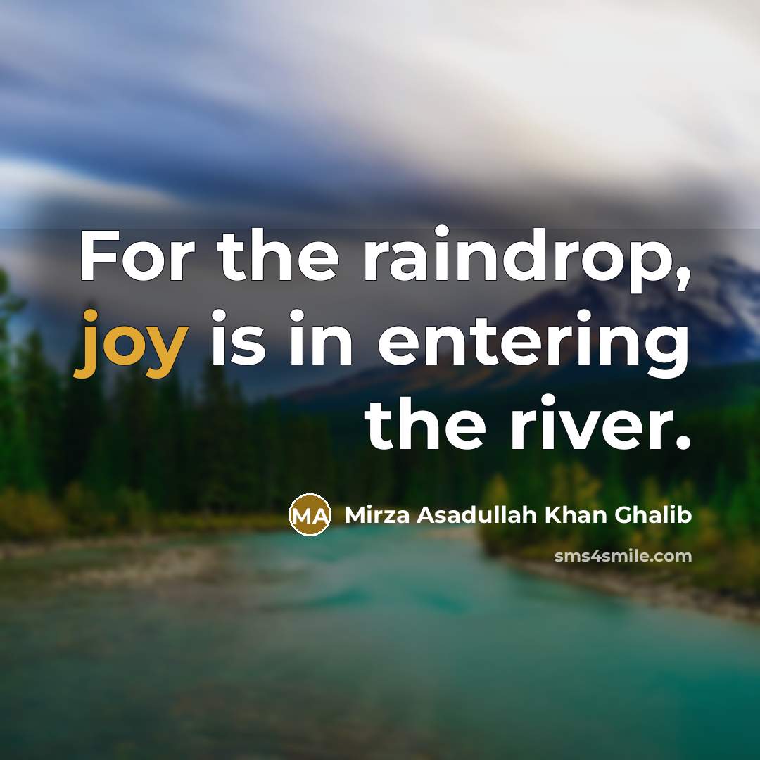 “For the raindrop, joy is in entering the river.” quote by Mirza Asadullah Khan Ghalib