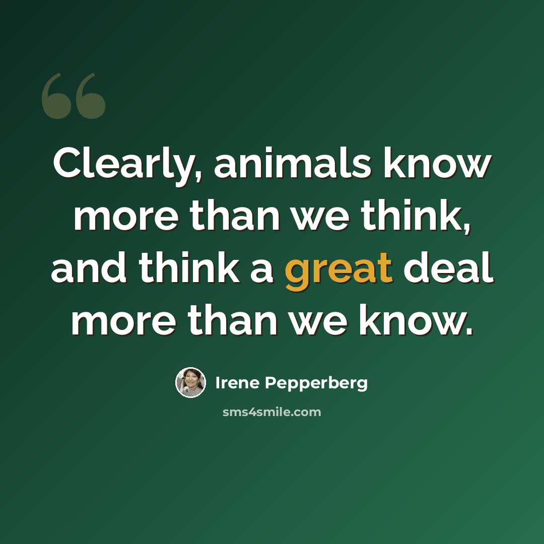 “Clearly, animals know more than we think, and think a great deal more than we know.” quote by Irene Pepperberg