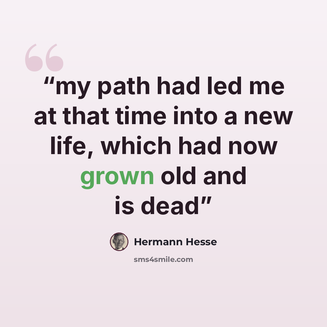 “my path had led me at that time into a new life, which had now grown old and is dead” quote by Hermann Hesse