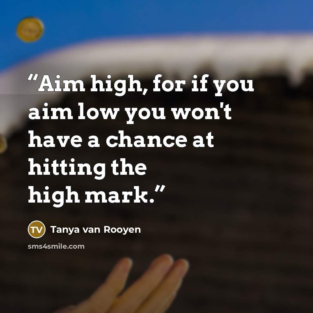 “Aim high, for if you aim low you won't have a chance at hitting the high mark.” quote by Tanya van Rooyen