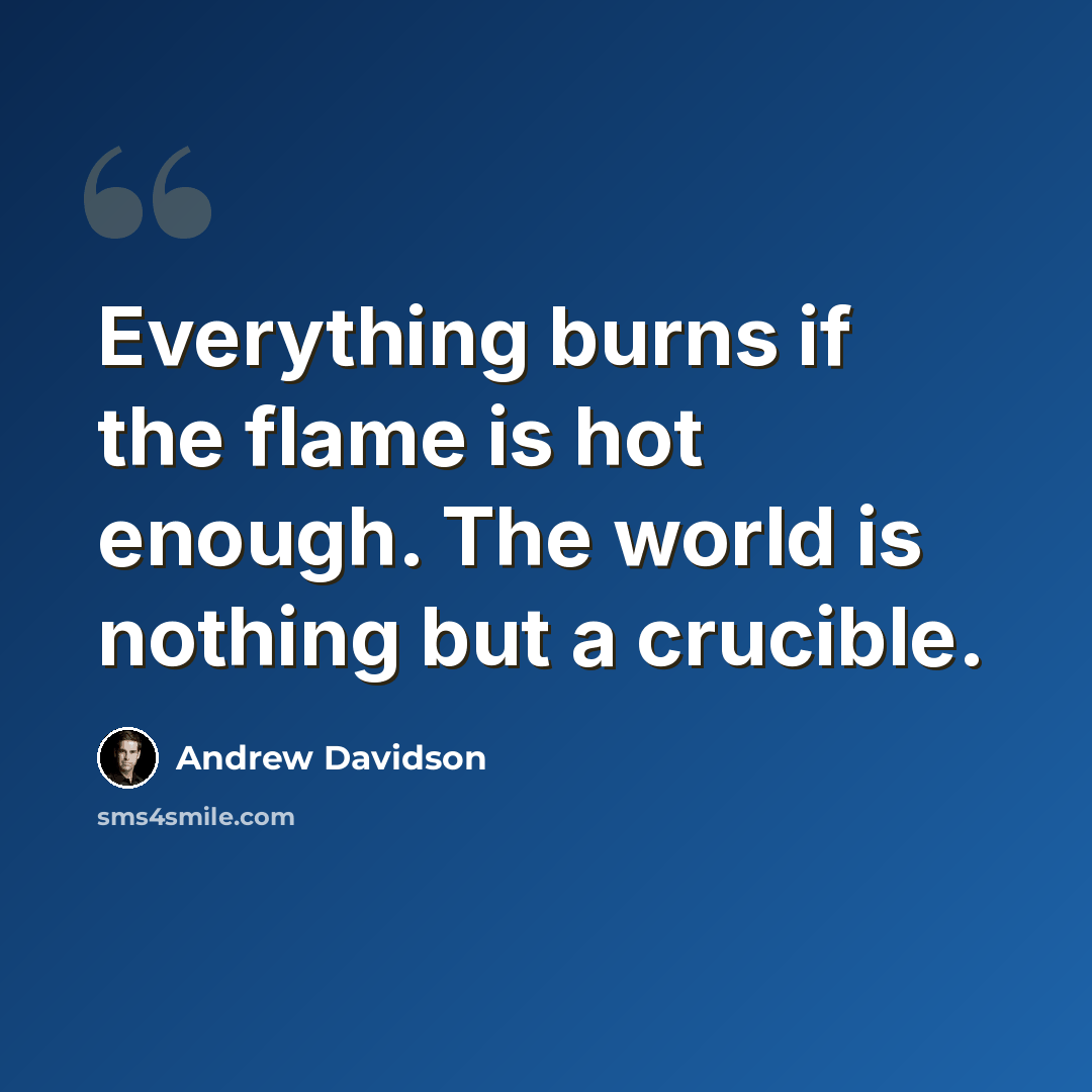 “Everything burns if the flame is hot enough. The world is nothing but a crucible.” quote by Andrew Davidson
