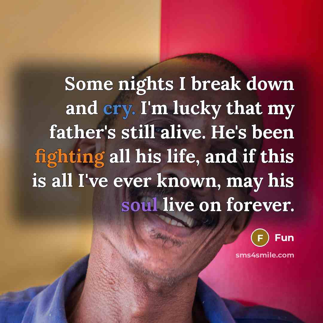 “Some nights I break down and cry. I'm lucky that my father's still alive. He's been fighting all his life, and if this is all I've ever known, may his soul live on forever.” quote by Fun