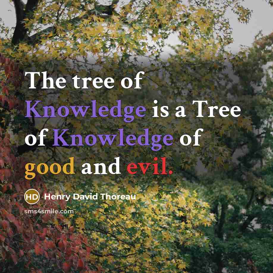 “The tree of Knowledge is a Tree of Knowledge of good and evil.” quote by Henry David Thoreau