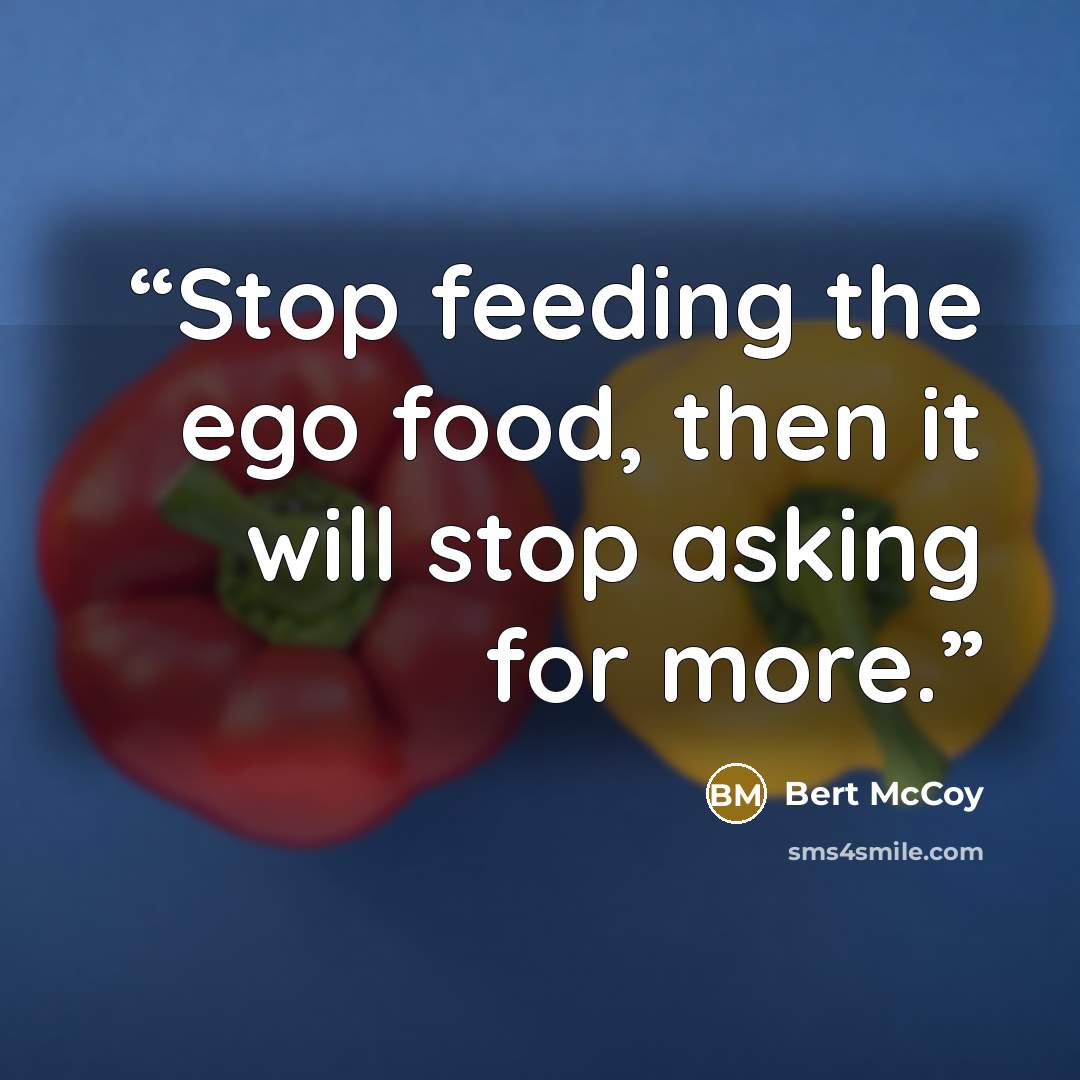 “Stop feeding the ego food, then it will stop asking for more.” quote by Bert McCoy