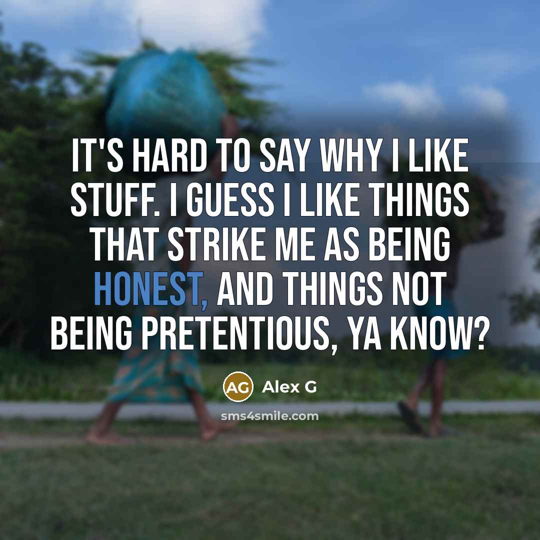 “It's hard to say why I like stuff. I guess I like things that strike me as being honest, and things not being pretentious, ya know?” quote by Alex G