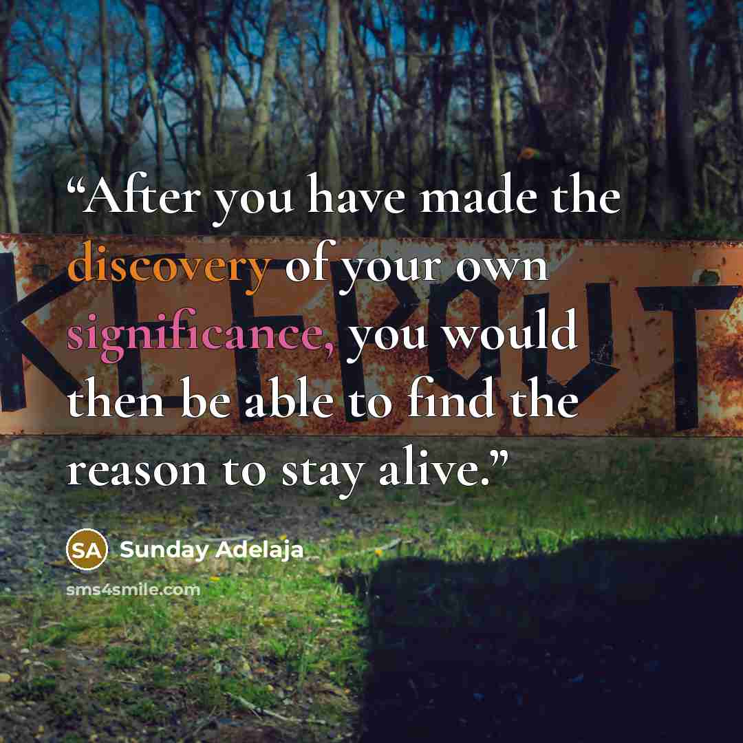 “After you have made the discovery of your own significance, you would then be able to find the reason to stay alive.” quote by Sunday Adelaja