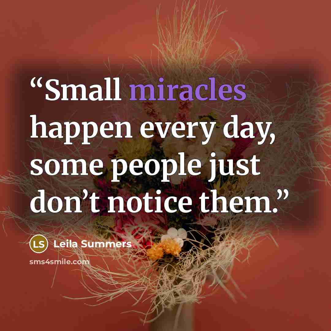 “Small miracles happen every day, some people just don’t notice them.” quote by Leila Summers