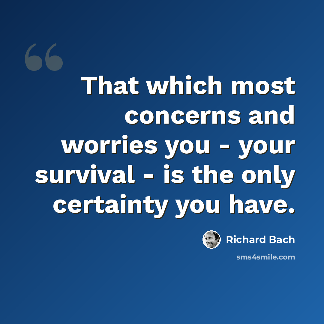 “That which most concerns and worries you - your survival - is the only certainty you have.” quote by Richard Bach