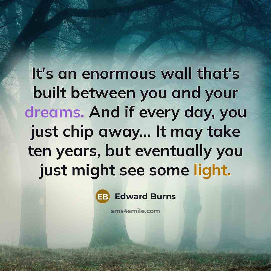 “It's an enormous wall that's built between you and your dreams. And if every day, you just chip away... It may take ten years, but eventually you just might see some light.” quote by Edward Burns