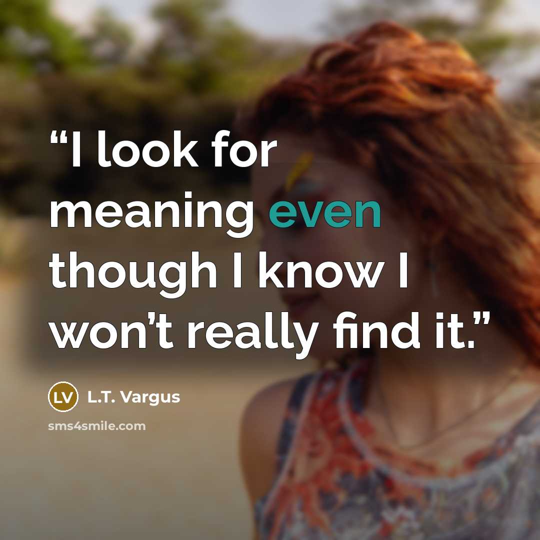 “I look for meaning even though I know I won’t really find it.” quote by L.T. Vargus