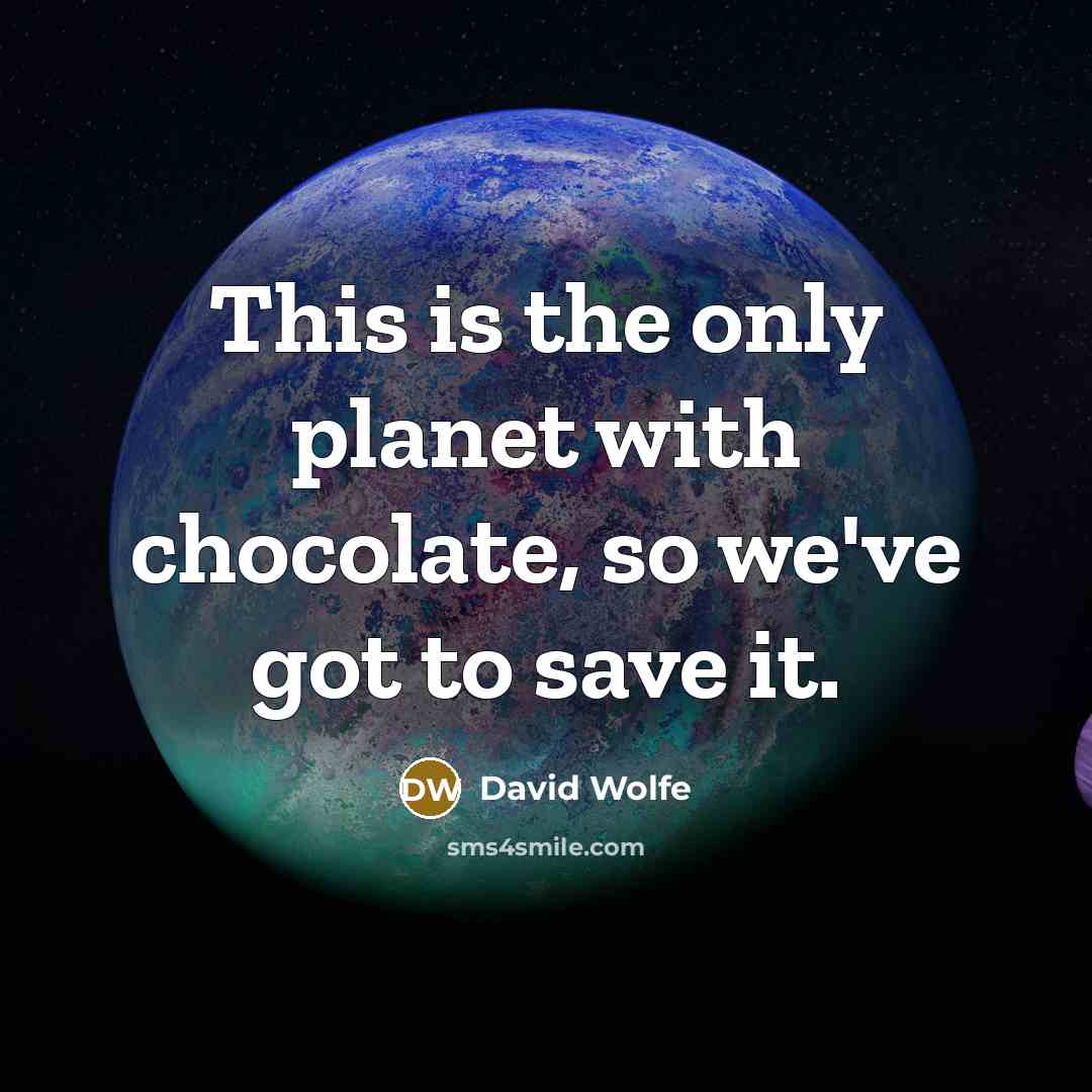 “This is the only planet with chocolate, so we've got to save it.” quote by David Wolfe