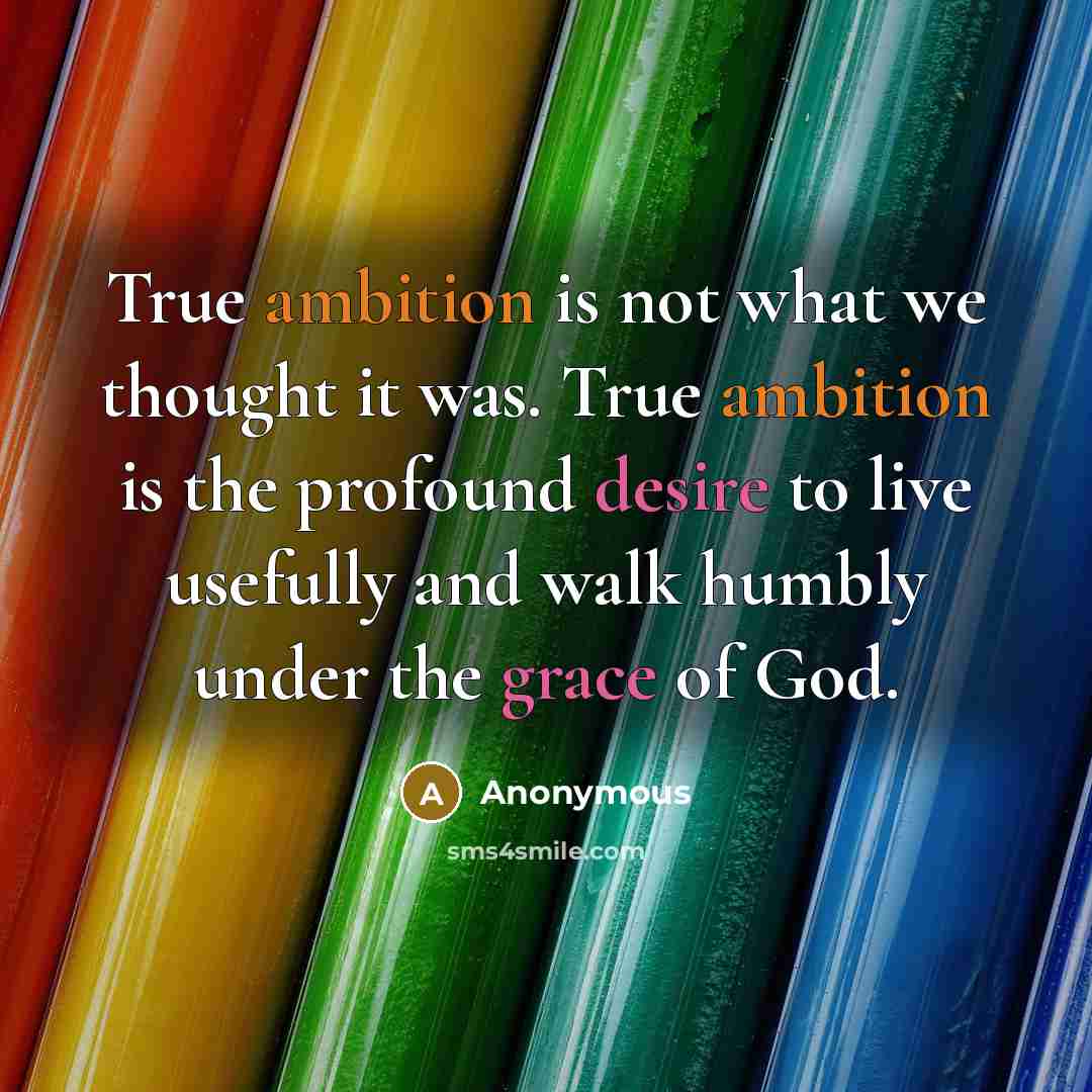 “True ambition is not what we thought it was. True ambition is the profound desire to live usefully and walk humbly under the grace of God.” quote by Anonymous