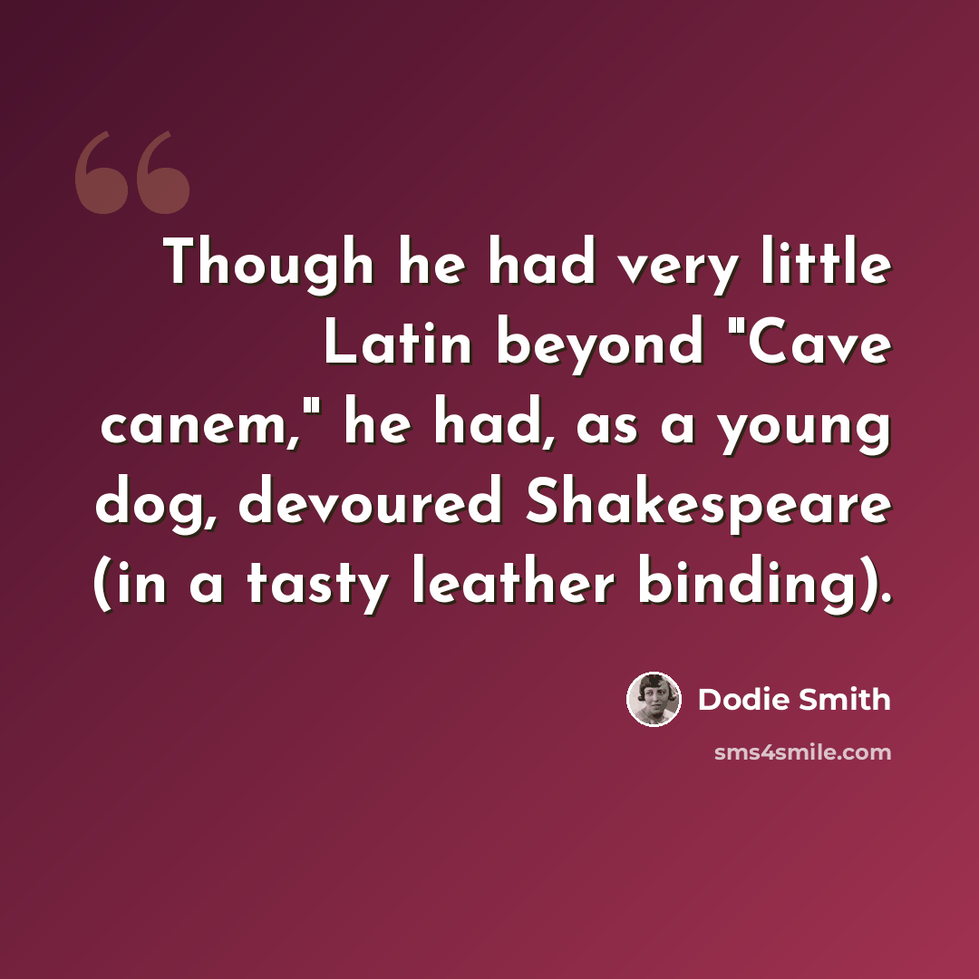 “Though he had very little Latin beyond "Cave canem," he had, as a young dog, devoured Shakespeare (in a tasty leather binding).” quote by Dodie Smith