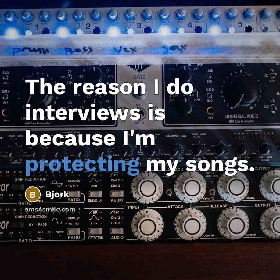 “The reason I do interviews is because I'm protecting my songs.” quote by Bjork