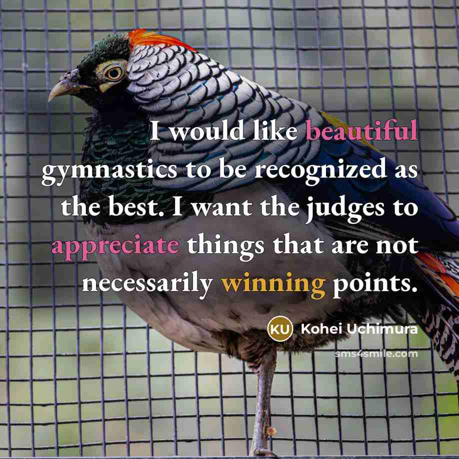 “I would like beautiful gymnastics to be recognized as the best. I want the judges to appreciate things that are not necessarily winning points.” quote by Kohei Uchimura