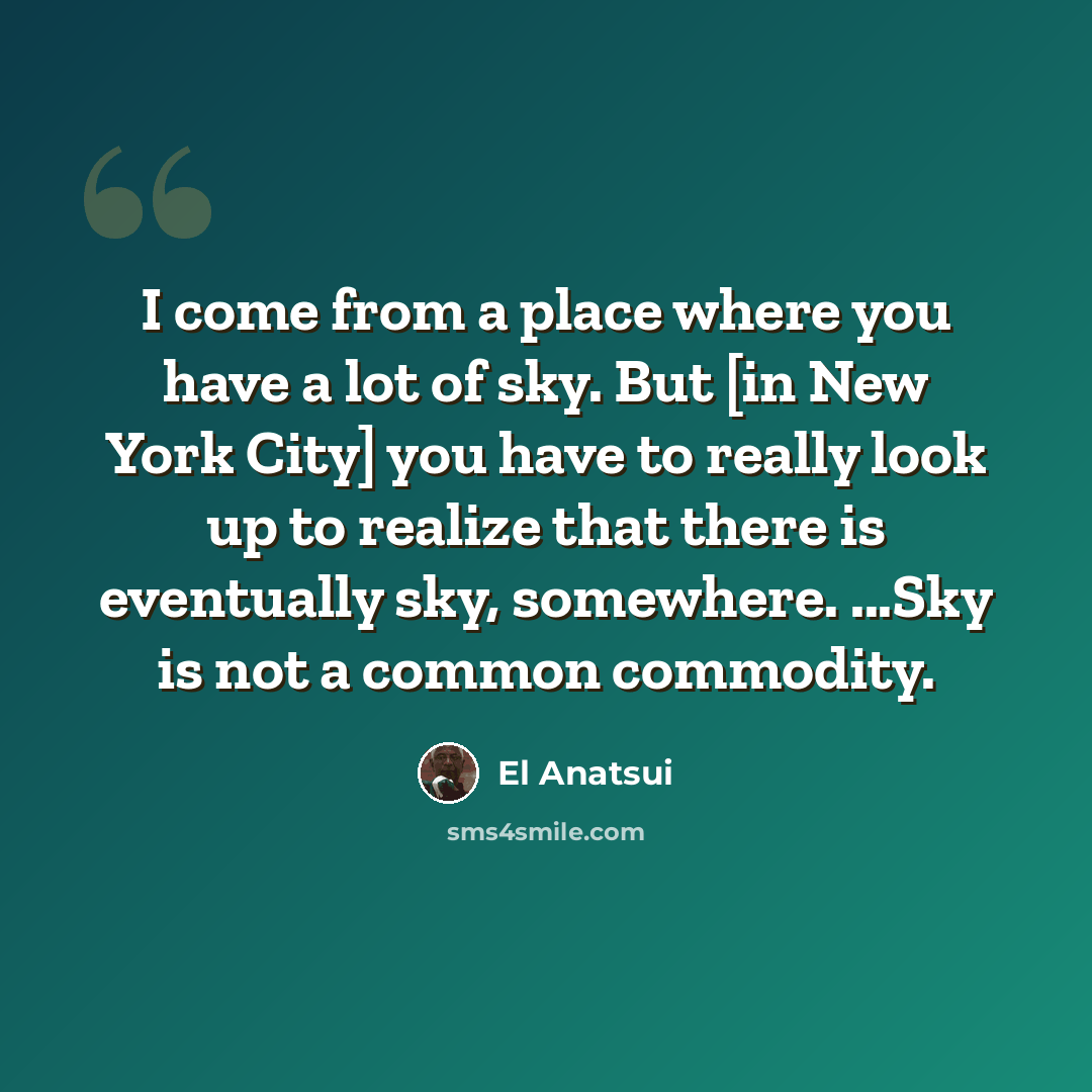 “I come from a place where you have a lot of sky. But [in New York City] you have to really look up to realize that there is eventually sky, somewhere. ...Sky is not a common commodity.” quote by El Anatsui