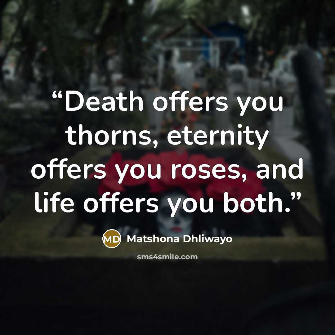 “Death offers you thorns, eternity offers you roses, and life offers you both.” quote by Matshona Dhliwayo