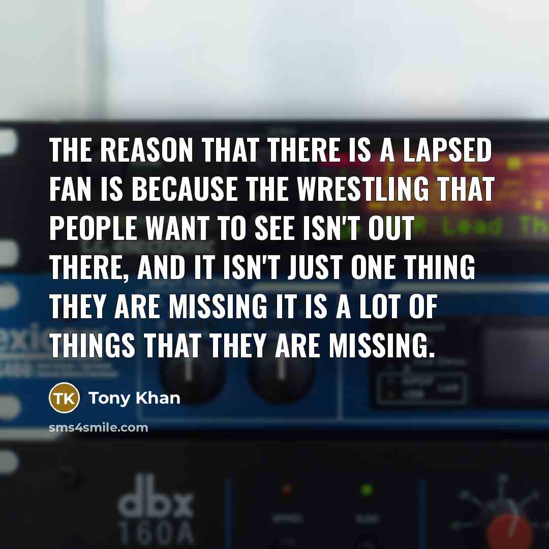 “The reason that there is a lapsed fan is because the wrestling that people want to see isn't out there, and it isn't just one thing they are missing it is a lot of things that they are missing.” quote by Tony Khan