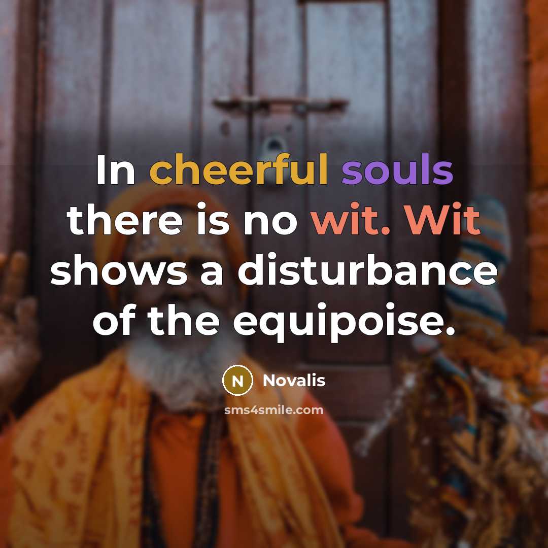 “In cheerful souls there is no wit. Wit shows a disturbance of the equipoise.” quote by Novalis