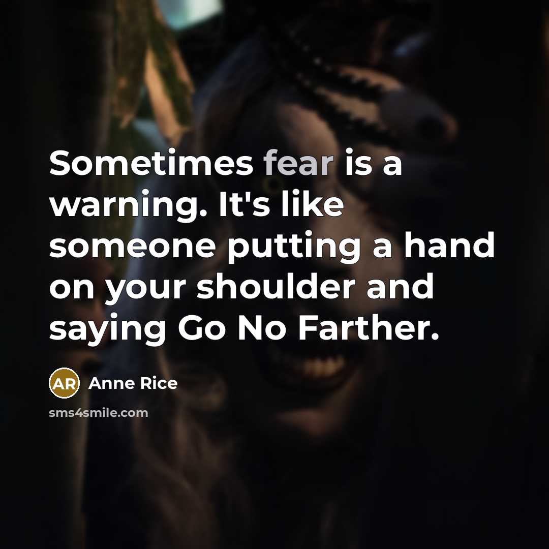 “Sometimes fear is a warning. It's like someone putting a hand on your shoulder and saying Go No Farther.” quote by Anne Rice