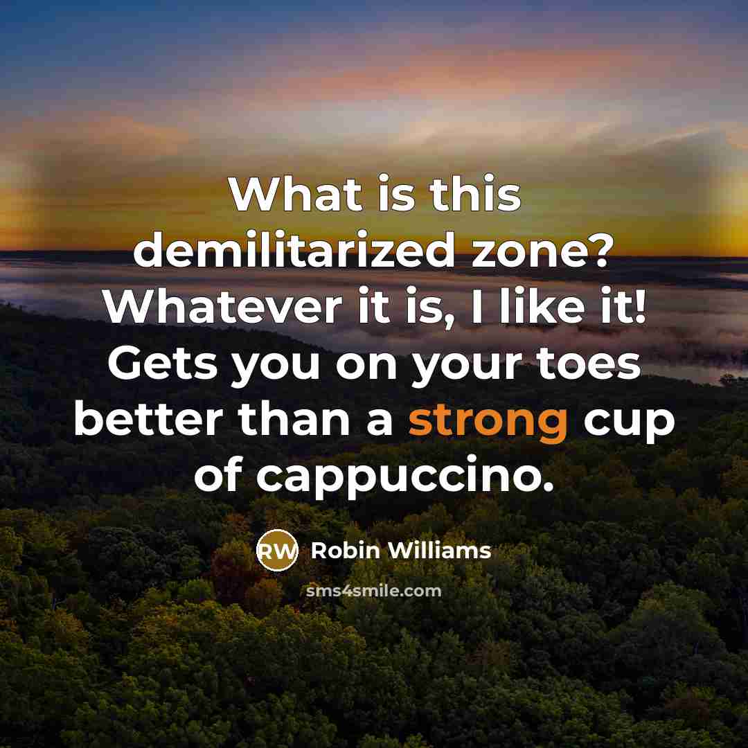 “What is this demilitarized zone? Whatever it is, I like it! Gets you on your toes better than a strong cup of cappuccino.” quote by Robin Williams