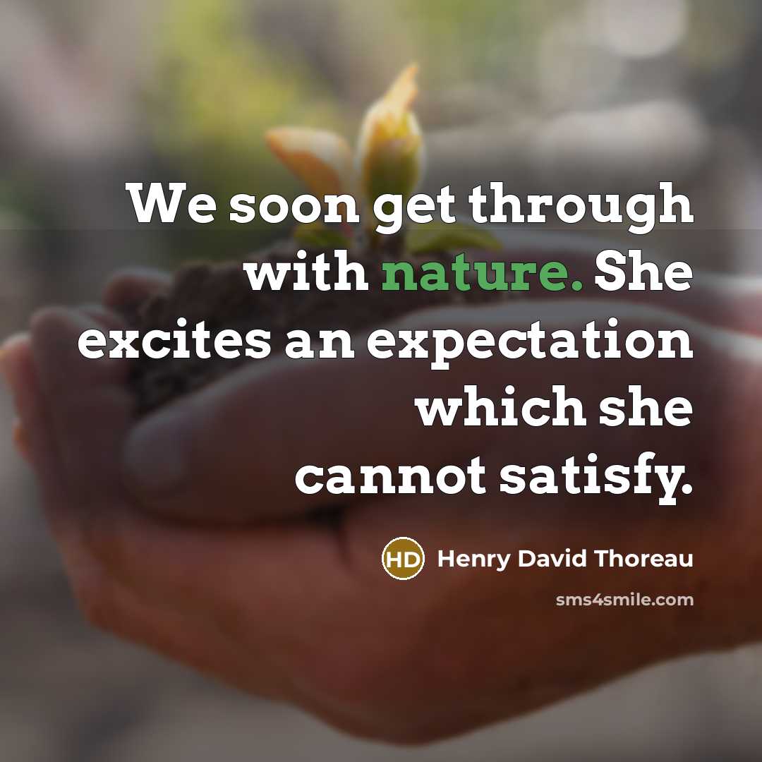 “We soon get through with nature. She excites an expectation which she cannot satisfy.” quote by Henry David Thoreau