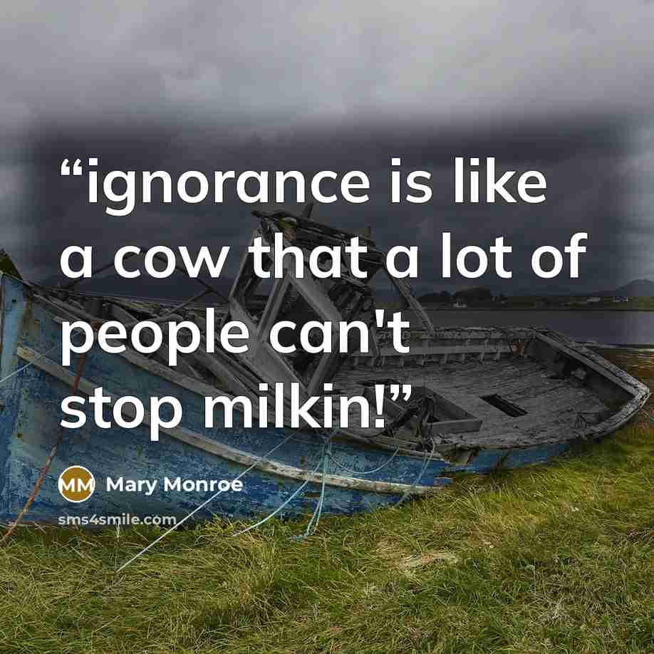 “ignorance is like a cow that a lot of people can't stop milkin!” quote by Mary Monroe