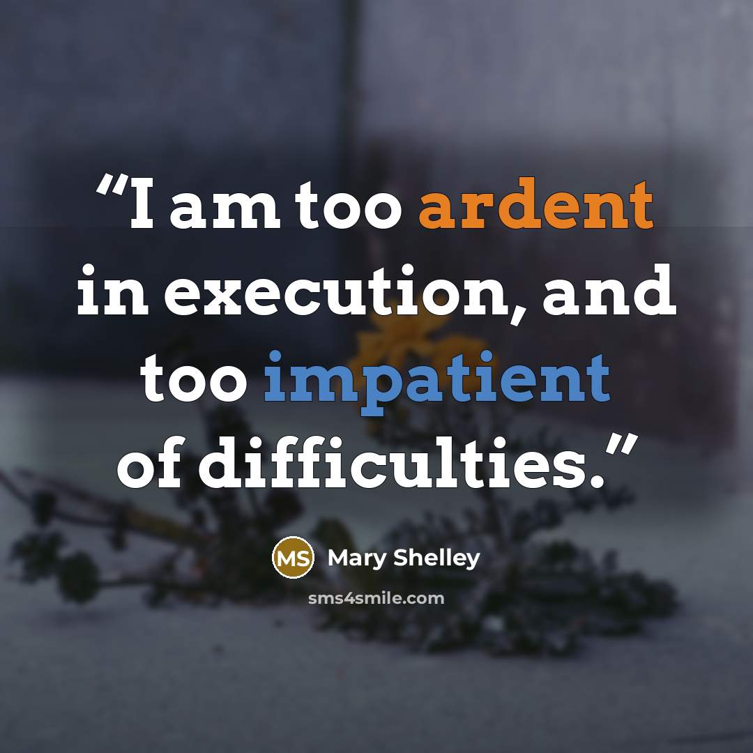 “I am too ardent in execution, and too impatient of difficulties.” quote by Mary Shelley