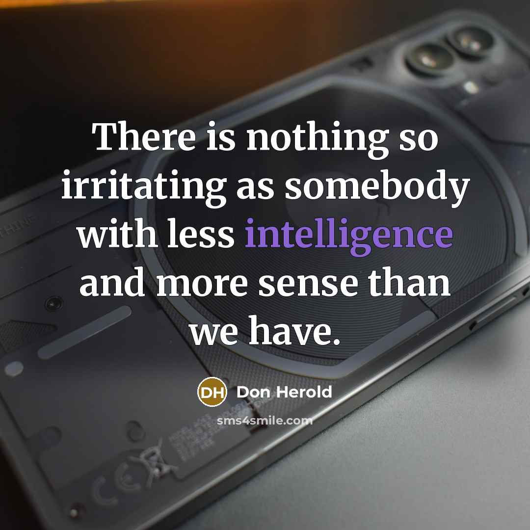“There is nothing so irritating as somebody with less intelligence and more sense than we have.” quote by Don Herold