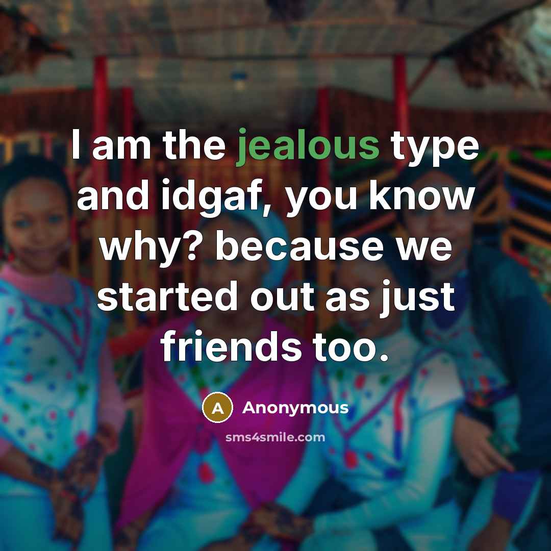 “I am the jealous type and idgaf, you know why? because we started out as just friends too.” quote by Anonymous