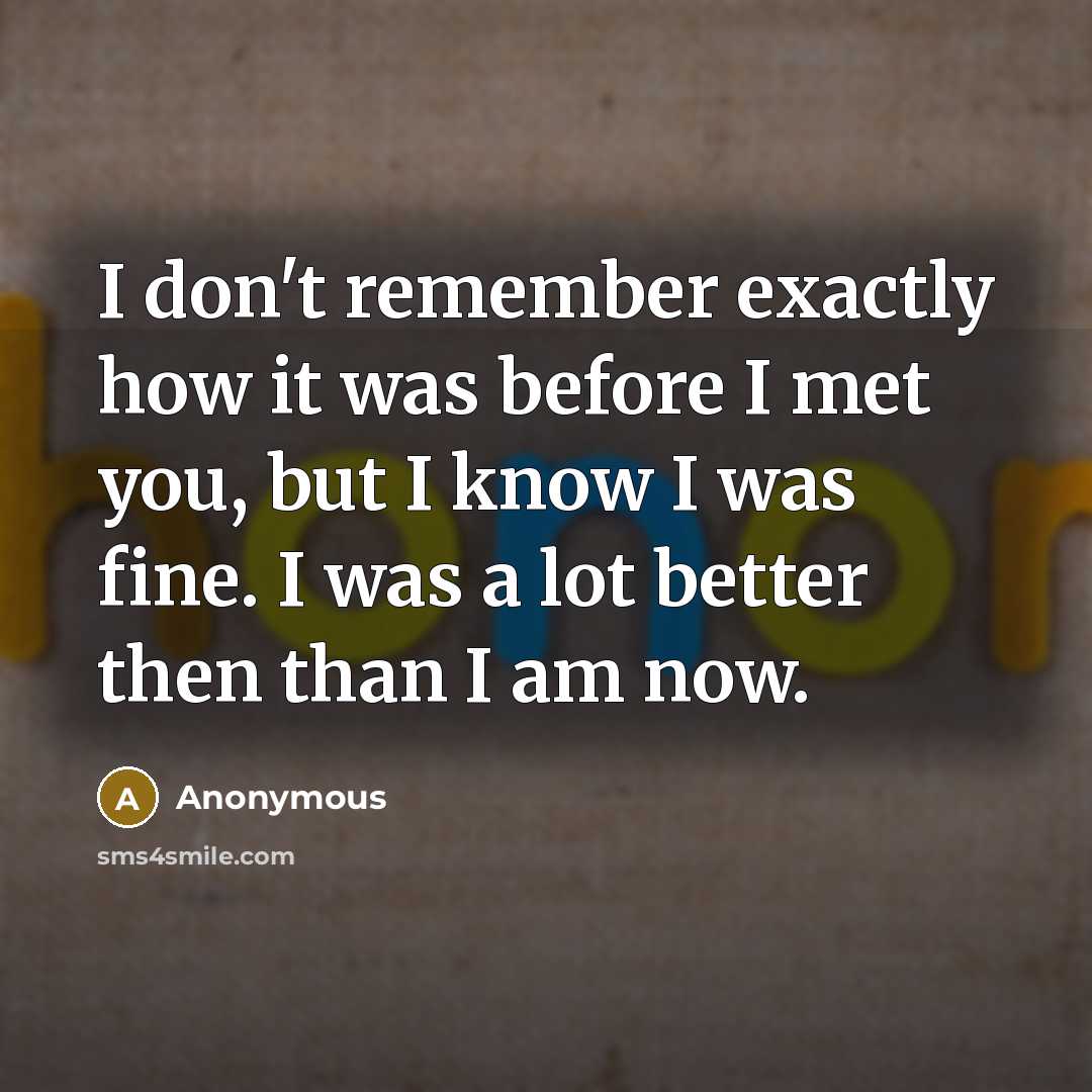 “I don't remember exactly how it was before I met you, but I know I was fine. I was a lot better then than I am now.” quote by Anonymous