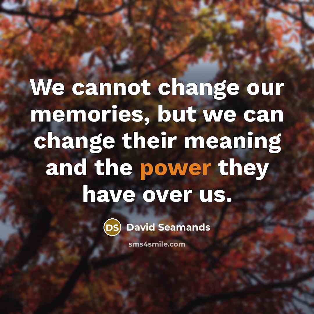 “We cannot change our memories, but we can change their meaning and the power they have over us.” quote by David Seamands