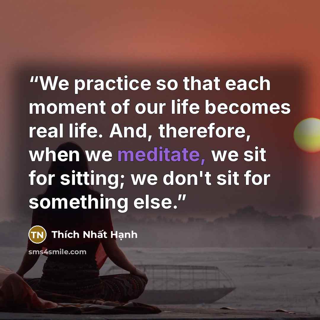 “We practice so that each moment of our life becomes real life. And, therefore, when we meditate, we sit for sitting; we don't sit for something else.” quote by Thích Nhất Hạnh