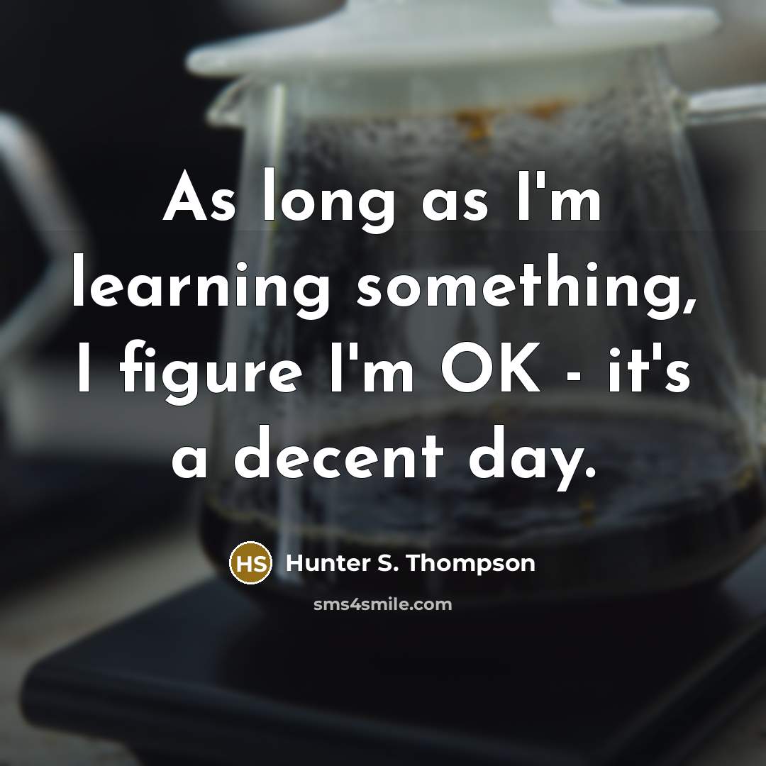 “As long as I'm learning something, I figure I'm OK - it's a decent day.” quote by Hunter S. Thompson