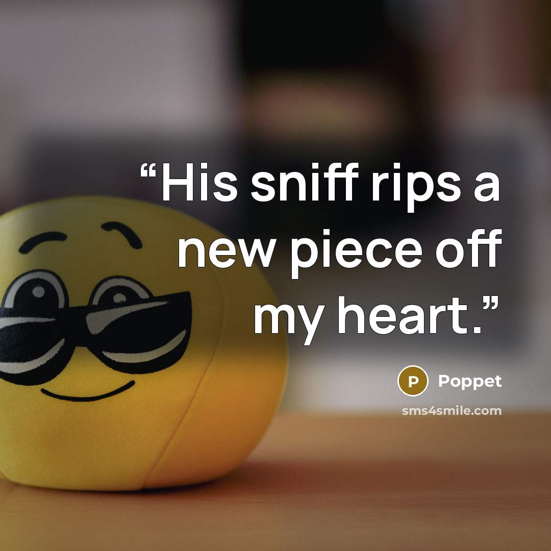 “His sniff rips a new piece off my heart.” quote by Poppet