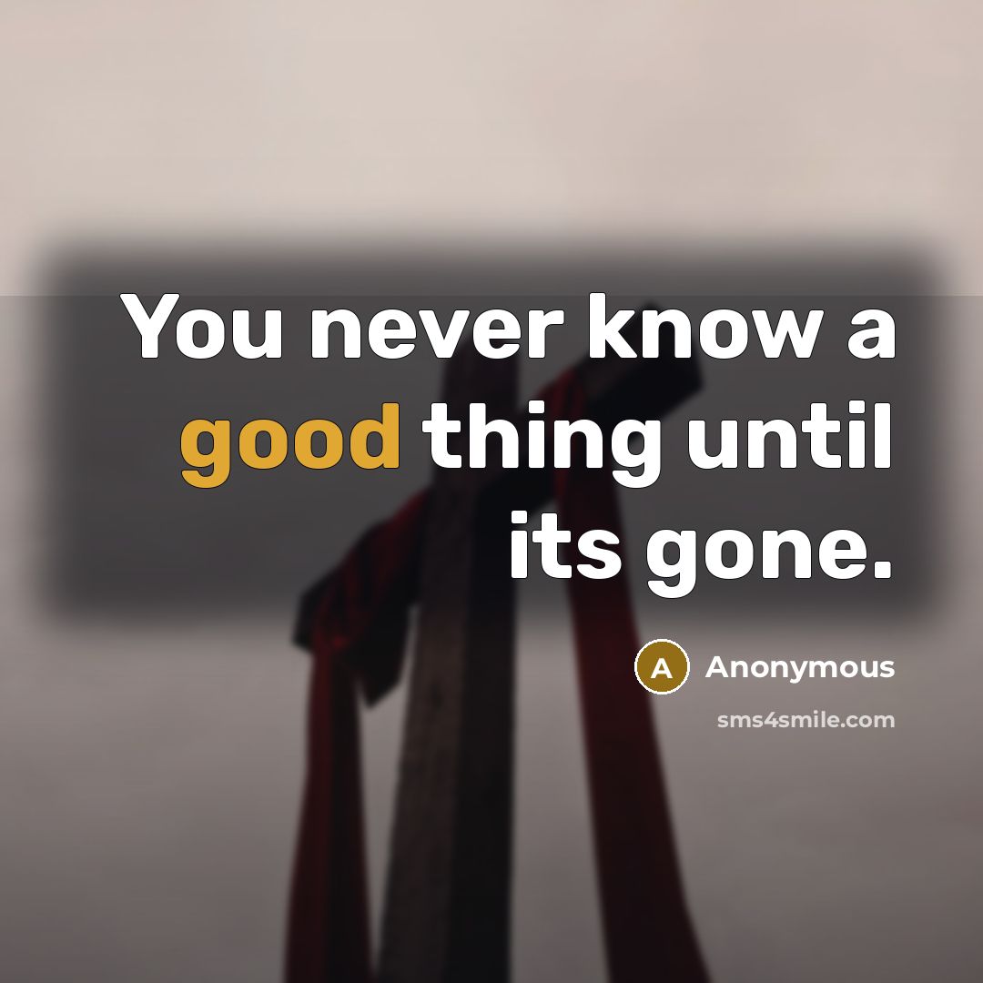 “You never know a good thing until its gone.” quote by Anonymous
