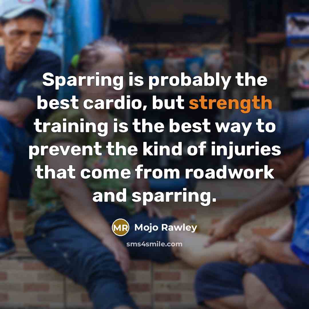“Sparring is probably the best cardio, but strength training is the best way to prevent the kind of injuries that come from roadwork and sparring.” quote by Mojo Rawley