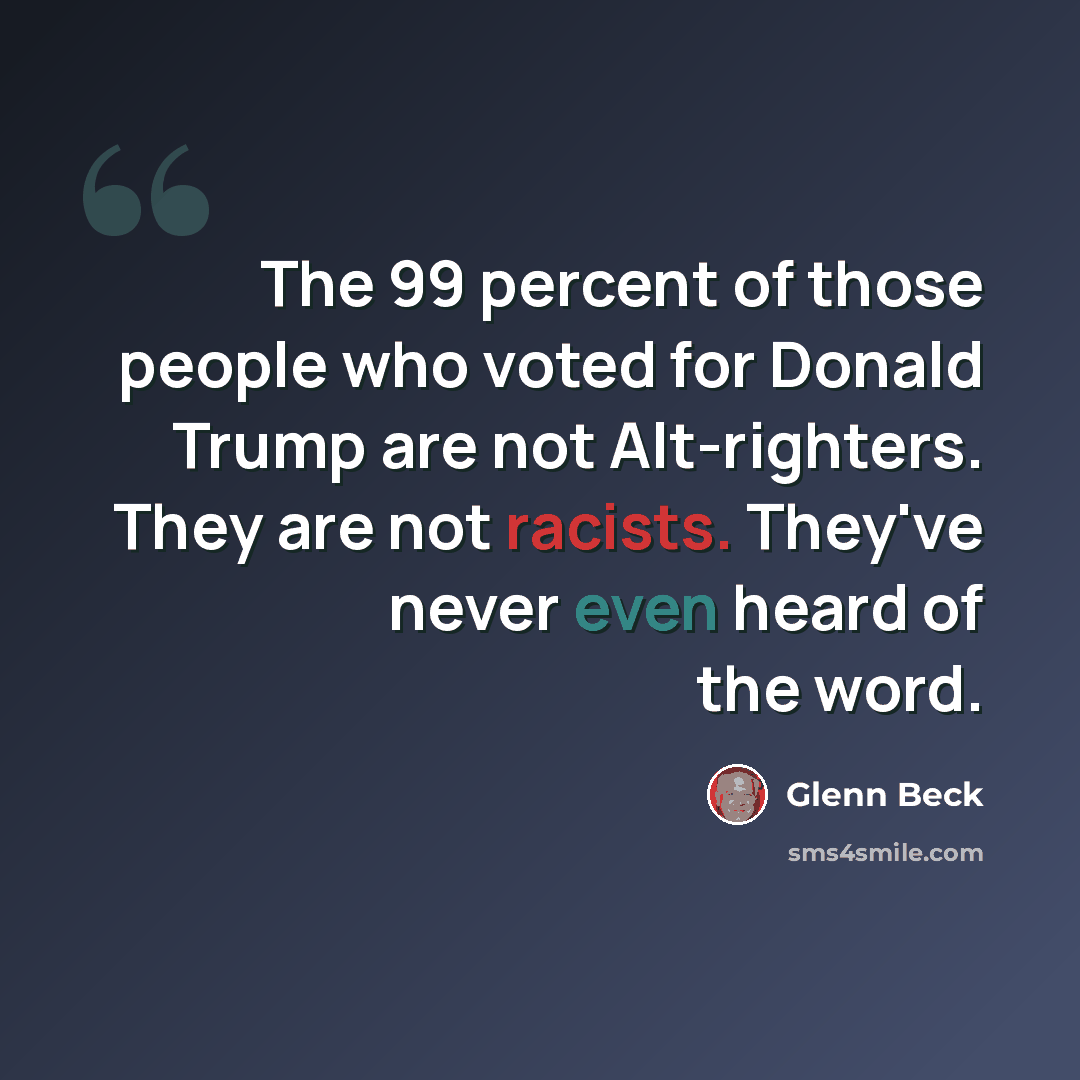“The 99 percent of those people who voted for Donald Trump are not Alt-righters. They are not racists. They've never even heard of the word.” quote by Glenn Beck