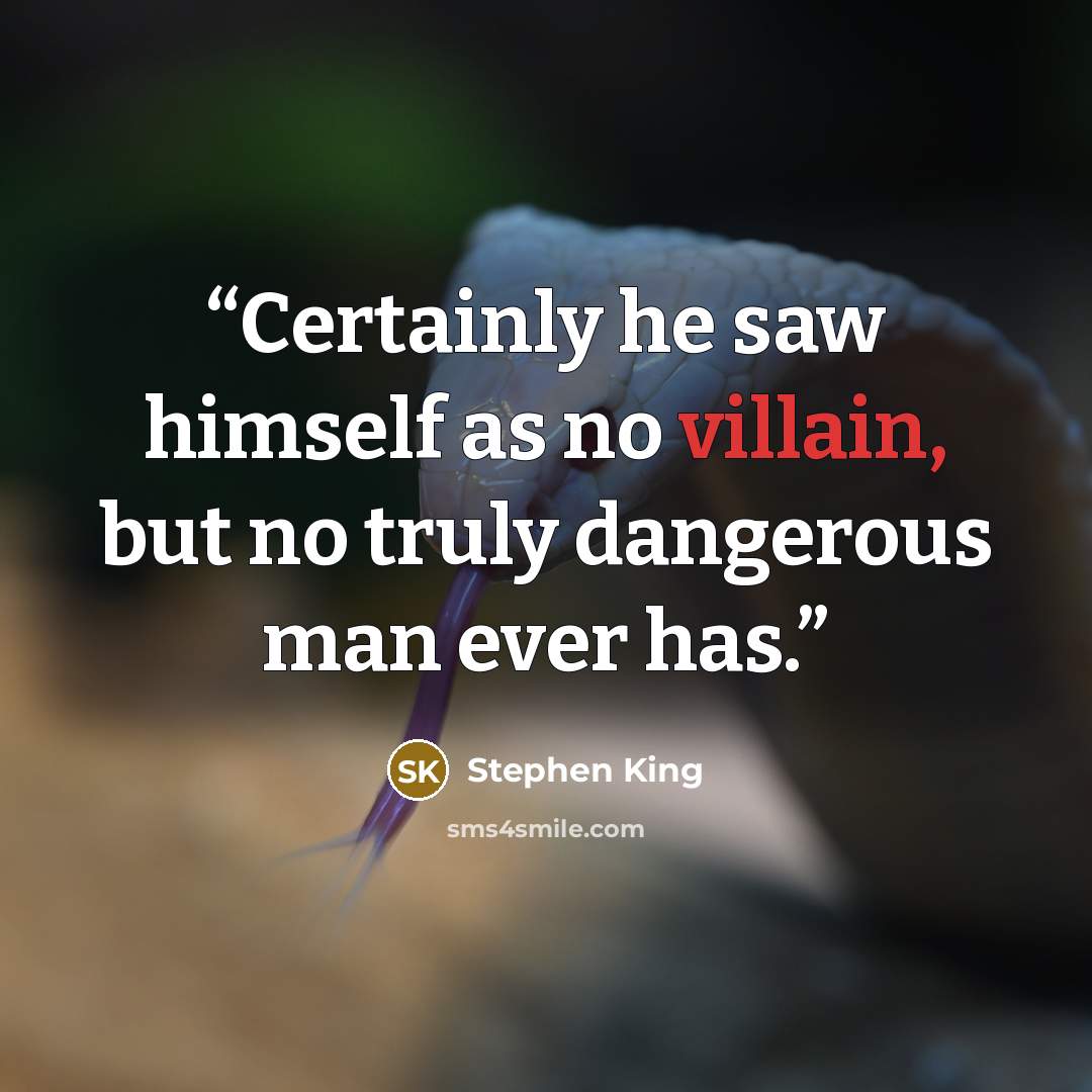 “Certainly he saw himself as no villain, but no truly dangerous man ever has.” quote by Stephen King