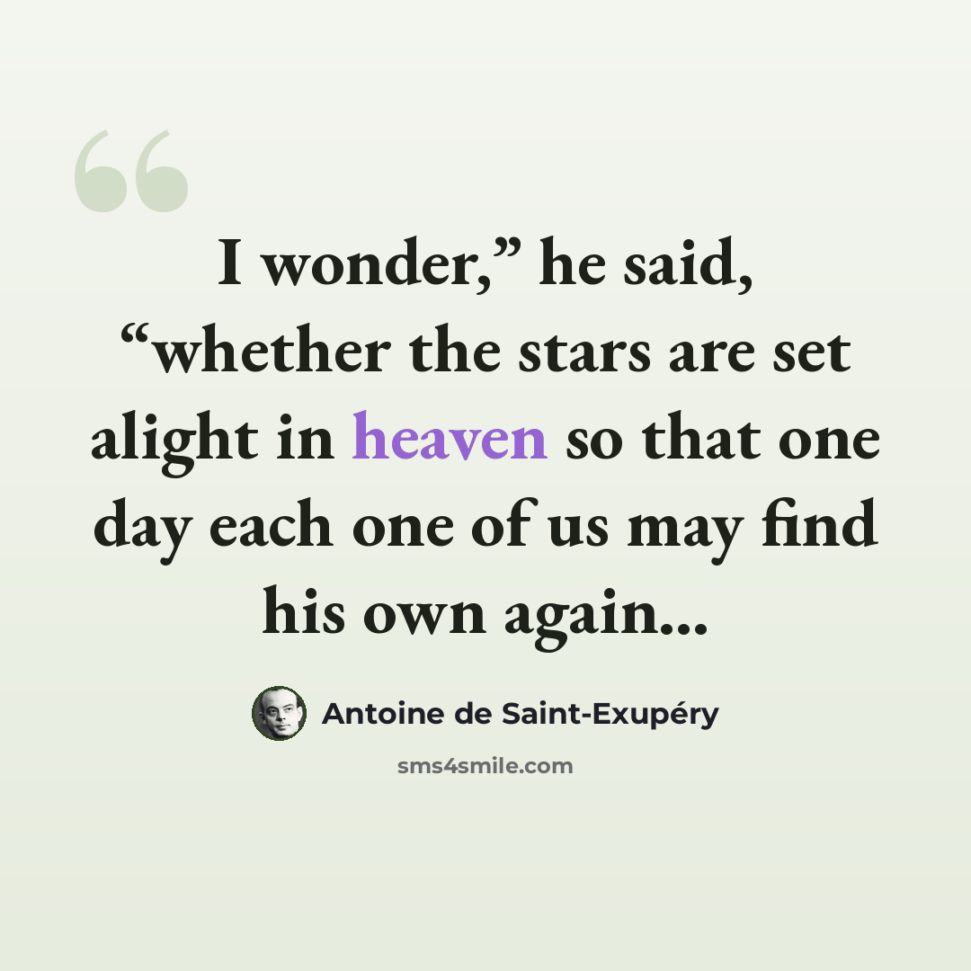 “I wonder,” he said, “whether the stars are set alight in heaven so that one day each one of us may find his own again...” quote by Antoine de Saint-Exupery